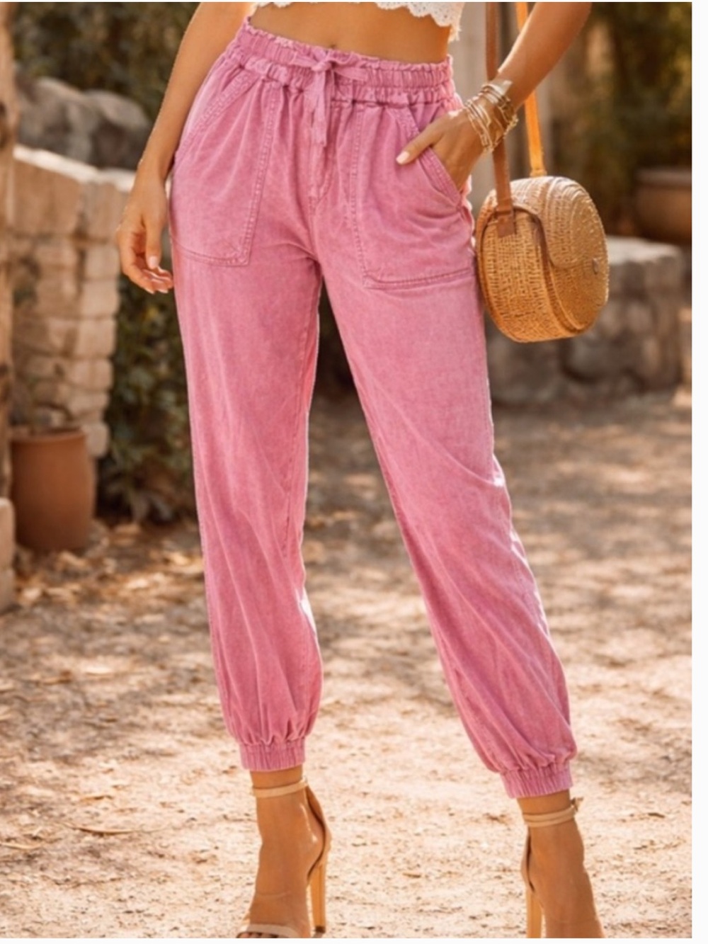 Anthropologie Rhys Utility Jogger Pants Womens Large Pink Linen Blend